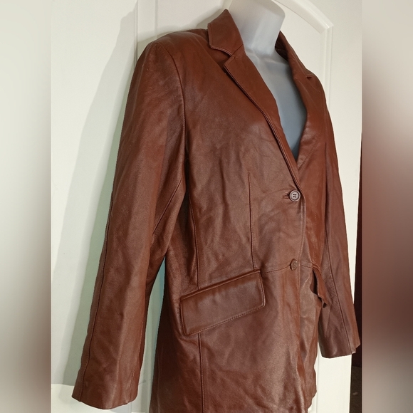 PAMELA MCCOY Vintage Winter Work Brown butterly Leather Jacket Blazer M (#1,210) - Picture 7 of 11